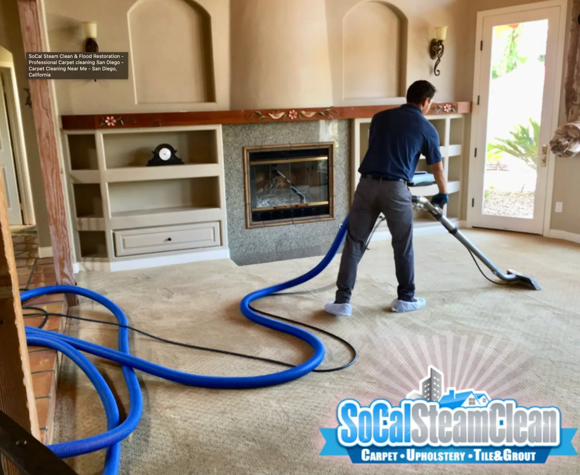Truckmount carpet extraction in a living room
