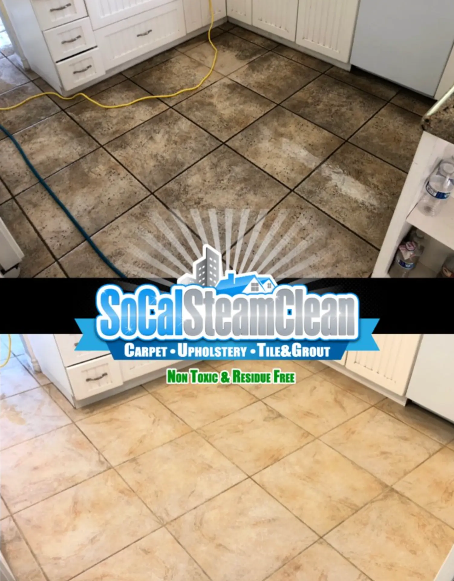 Kitchen tile and grout before and after cleaning